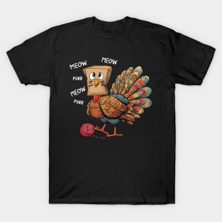 Funny Thanksgiving Turkey Meow I'm a Cat T-Shirt